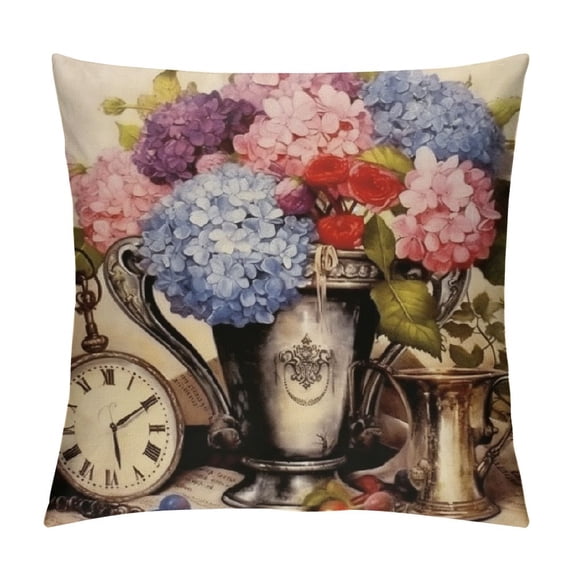 JEUXUS French Rustic Floral Sign Board Style Throw Pillow Covers Rose Lily Hyacinth Lavender Flower Print Square Pillowcase Decorative Cushion Covers for Home Sofa Couch