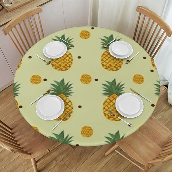 JEUXUS Fresh Pineapple Round Fitted Tablecloth, Waterproof Round Table Cloth with Elastic Edged Washable Table Cover for Indoor Outdoor