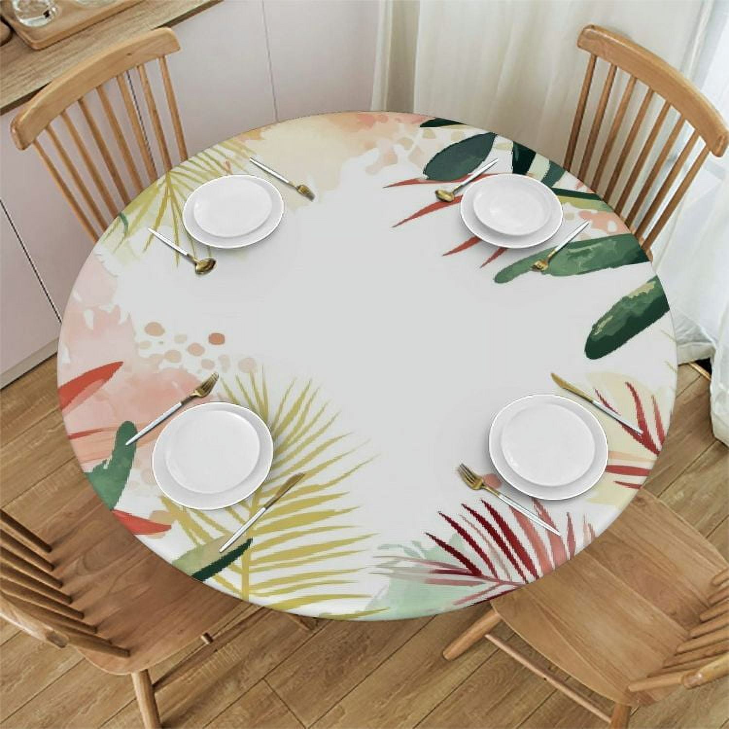 JEUXUS Full Width Single-Sided Printing Palm Leaves Tablecloth White ...