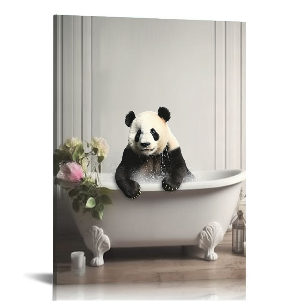 JEUXUS Funny Bathroom Wall Decor Happy Giant Panda In A Bathtub Cute ...