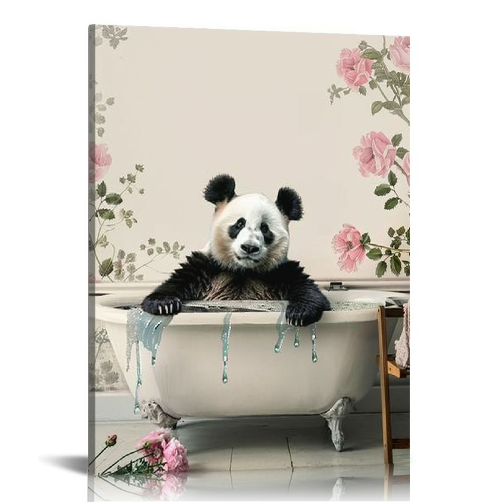 JEUXUS Funny Bathroom Wall Decor Happy Giant Panda In A Bathtub Cute ...