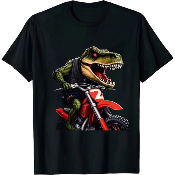 JEUXUS Funny Dirt Bike For Men Boys Kids Dinosaur Motorcycle Riding T-Shirt