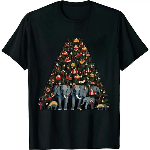 JEUXUS Funny Elephant Christmas Tree Africa Zoo Keeper Animals Xmas T-Shirt
