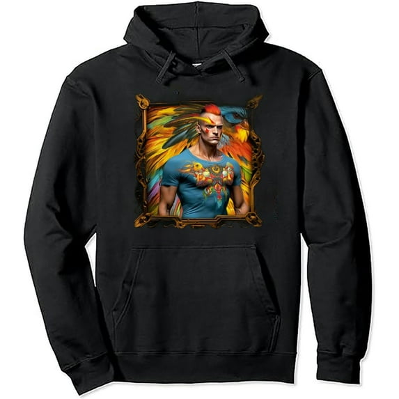 JEUXUS Funny Gay Man Bodypaint Tee Rainbow Bird LGBT Pride Month Pullover Hoodie