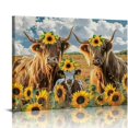 thumbnail image 1 of JEUXUS  Funny Highland Cow Wall Art, Rustic Farmhouse Sunflower Daisy Flowers Canvas Prints Country Floral Animals Poster for Bathroom Kitchen Bedroom, No Frame, 1 of 6