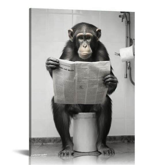 JEUXUS Funny Monkey Framed Wall Art in Bathtub,Black and White Canvas Monkey Wall Art Prints Farmhouse Bathroom Decor,Humor Animals Bathroom Painting Canvas Rustic Style Artwork 16x20 inch