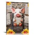 thumbnail image 1 of JEUXUS Funny Pig Bathroom Wall Art Farmhouse Cute Pig Bathroom Pictures Wall Decor Pig on Toilet Canvas Painting Print Rustic Bathroom Sign Please Sit Yourself Prints Artworks Framed Toilet Wc Bar, 1 of 4