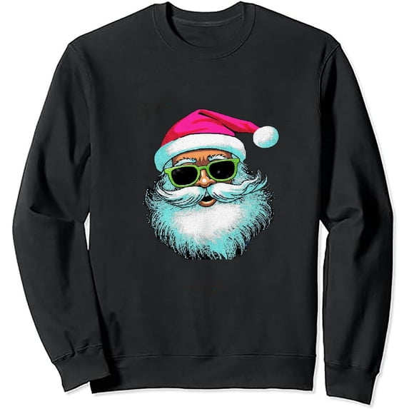 JEUXUS Funny Santa With Sunglasses Christmas Pink Women Girls T-Shirt Long-sleeved T-shirt