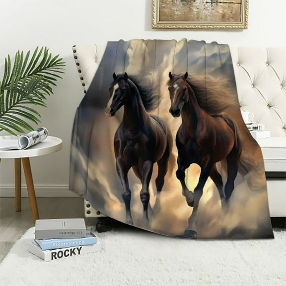 JEUXUS Galloping Horse Throw Blanket Gift for Girls Women Flannel Fuzzy Blankets Soft Warm Cozy for Bed Sofa Living Room for Kids