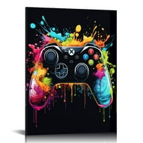JEUXUS Gamepad Graffiti Framed Canvas Wall Art , Gamer Room Wall Decor, Black Video Game Theme Wall Painting, Colorful Gaming Controller Art Prints for Living Room, Boys Bedroom, Playroom