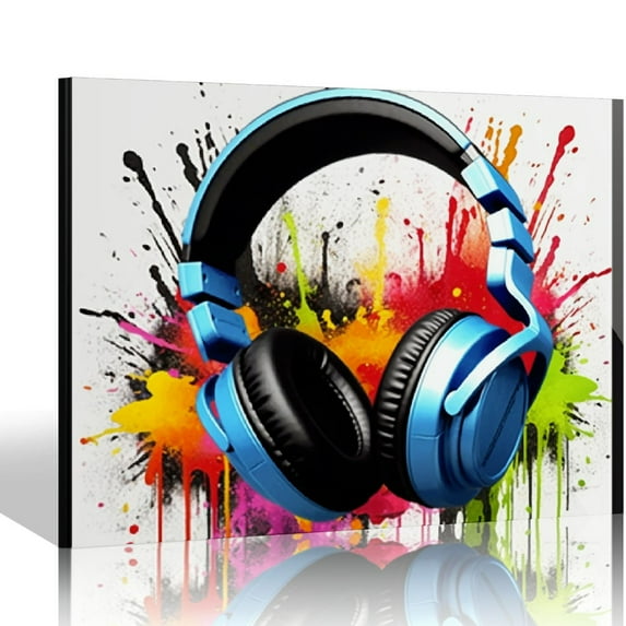 JEUXUS Gaming Wall Decor Modern Graffiti Wall Art Gamepad Headphones Canvas Pictures Gamer Room Decor for Boys Street Pop Cool Video Game Painting Teen Boy Bedroom Dorm Home Decoration 20x16in