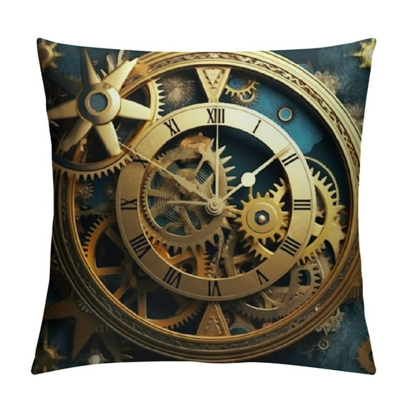 JEUXUS Gears Throw Pillow Cover Steampunk Style Antique Gold Watch Double Sides Print Cushion Cover for Bed Sofa,Gold Sun Moon Stars Single Pack Square Couch Pillow Cover