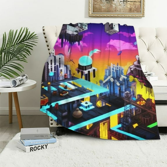 JEUXUS Geometry Cartoon Dash Blanket Soft Flannel Throw Blanket Cozy Bedding for Couch Sofa Bed for Children Kids Adult Gifts All Seasons