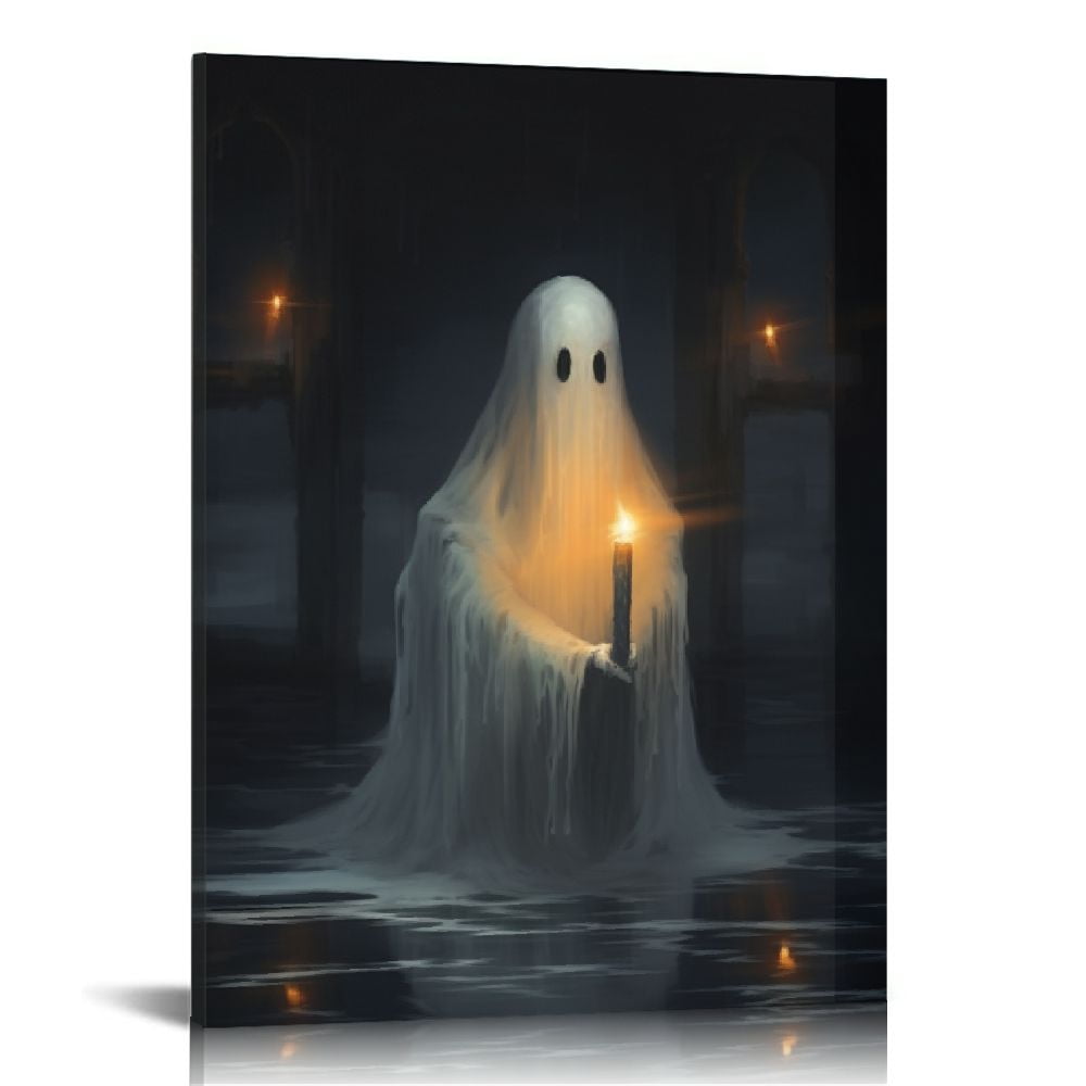 Jeuxus Ghost Canvas Wall Art Ghost Holding Candle Art Vintage Gothic 