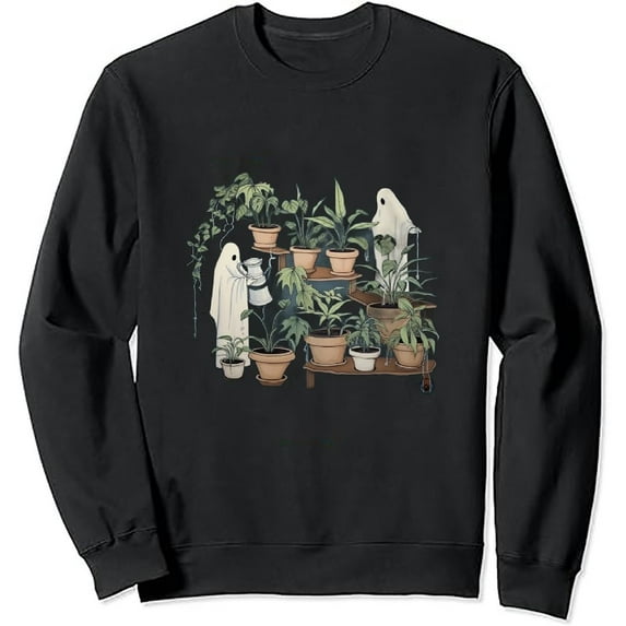JEUXUS Ghost Plant Lady Sweatshirt, Plant Lover Gift, Ghost Crewneck Sweatshirt, Spooky Gardener Shirt, Cute Ghost Sweater, Botanical Sweatshirt