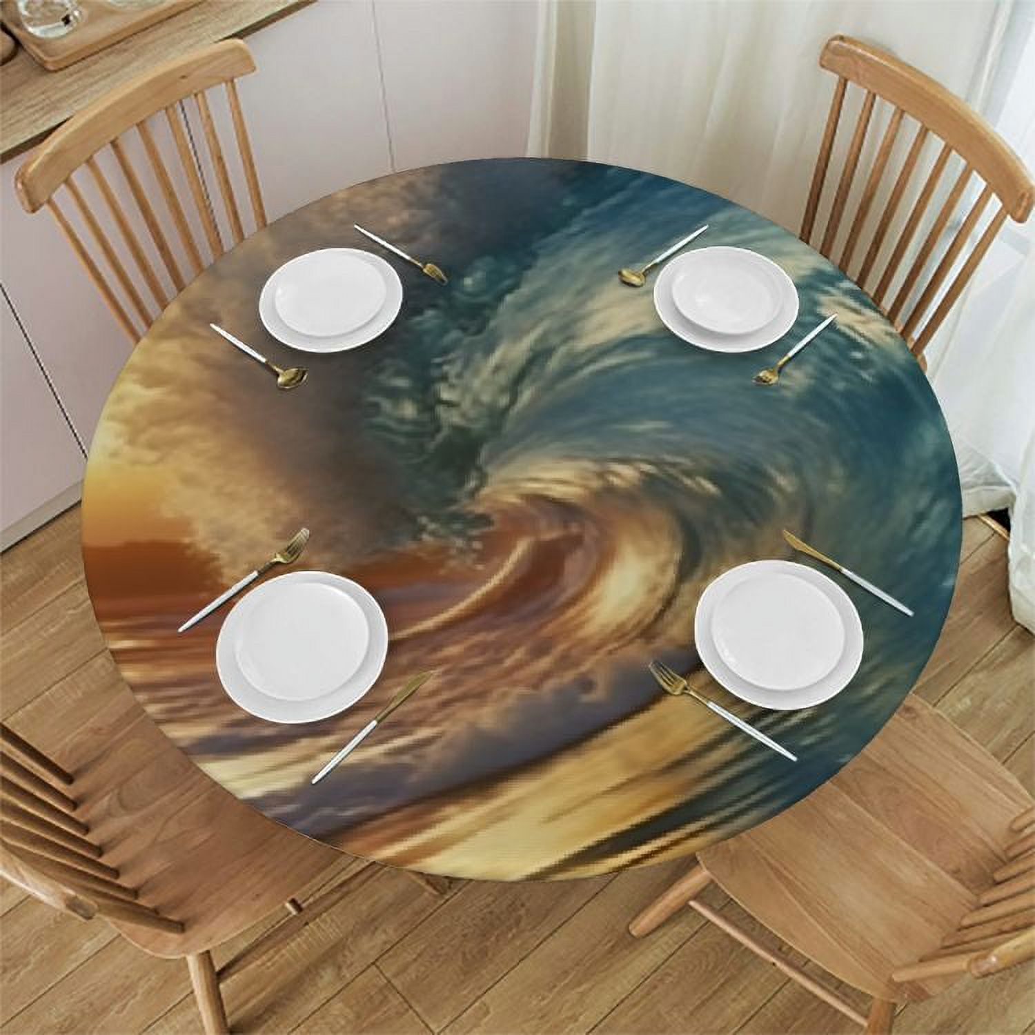 JEUXUS Glassy Giant Sea Wave Round Table Cover Fitted Outdoor