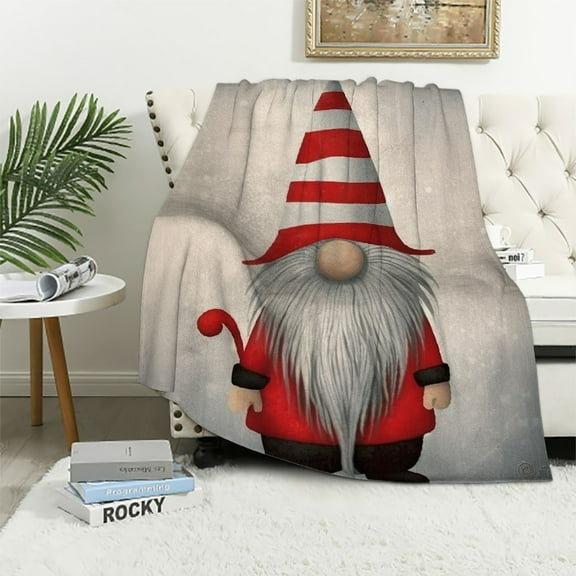 JEUXUS  Gnome Soft Flannel Throw Blanket, Nordic Tonttu Myth Finnish Creature Nisser Scandinavian Folklore Print, Cozy Plush for Indoor and Outdoor Use,
