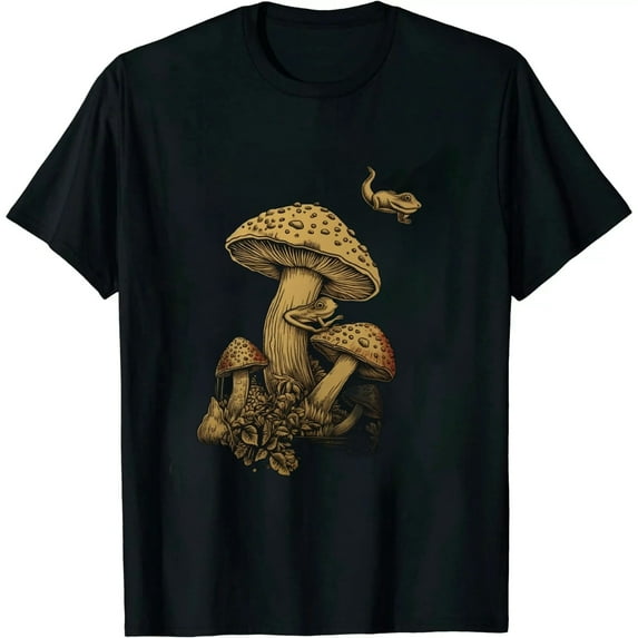 JEUXUS Goblincore Aesthetic Dark Academia Cottagecore Mushroom Frog T-Shirt