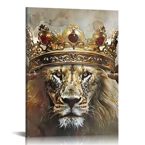 JEUXUS Gold Crown Painting King and Queen Crown African American Wall Art Framed Canvas Print Living Room Bedroom Home Office Wall Decor 16x20 in