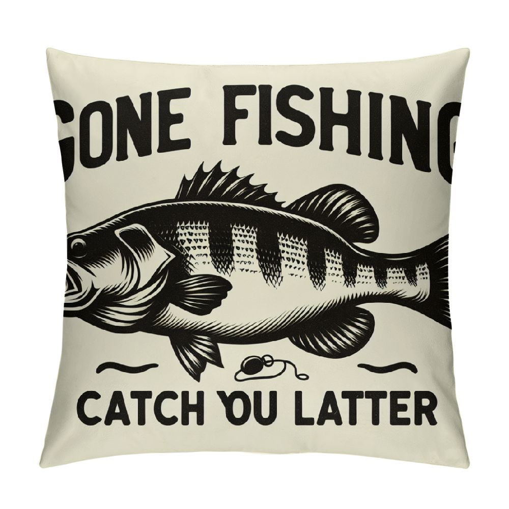 RUIYC Fishing Pillow Cover 20x12 Inch Retro Lakeside Decor Cushion