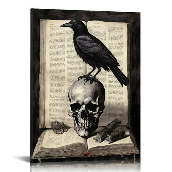 JEUXUS Gothic Edgar Allan Poe The Raven Poster - 8x10 Hipster Vintage Skull Wall Art, Home Decor or Room Decoration - Funny Unique Affordable Gift for Goth Fans - Dictionary Art Photo Picture Print
