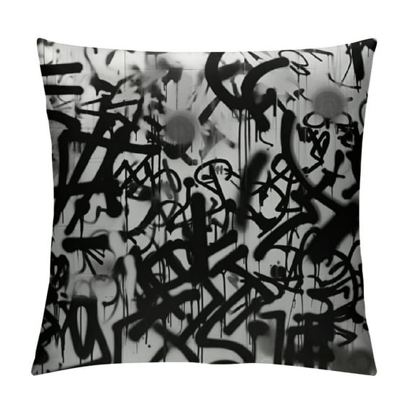 JEUXUS  Graffiti Abstract Tags Decorative Throw Pillow Cover, Letters Without Meaning Hand Street Square Pillowcase Blended Double Sided No Inserts for Bedroom Living Room