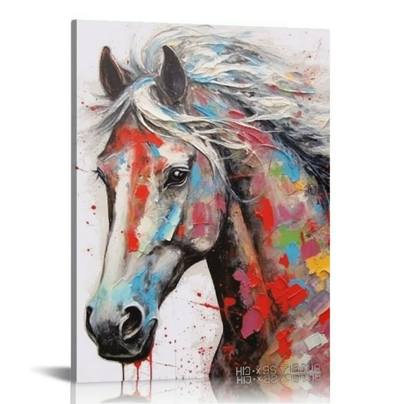 JEUXUS Graffiti Colorful Horse Canvas Abstract 3 Panel Wall Art Horse Oil Paintings Wild Animals Prints Poster with Vivid Color for Living Bedroom Home Decor Framed Ready to Hang 16x20in
