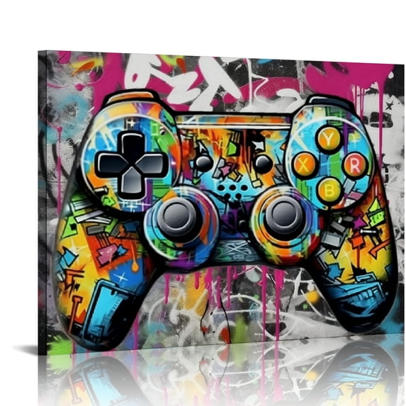 JEUXUS Graffiti Wall Art Gamepad Painting Banksy Canvas Wall Art Pop Art Wall Decor Ready to Hang