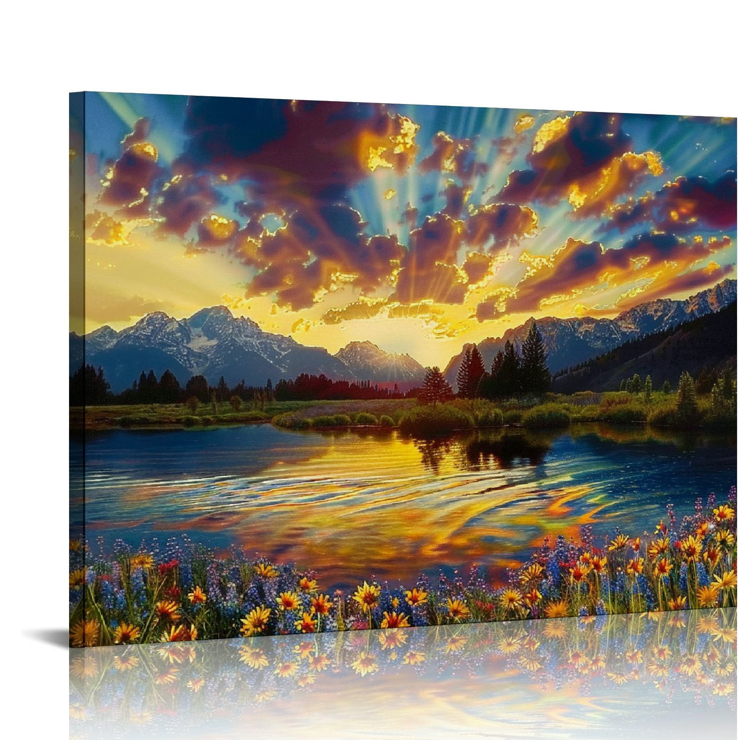 JEUXUS Grand Teton National Park Wall Art Sunflower Landscape Canvas ...