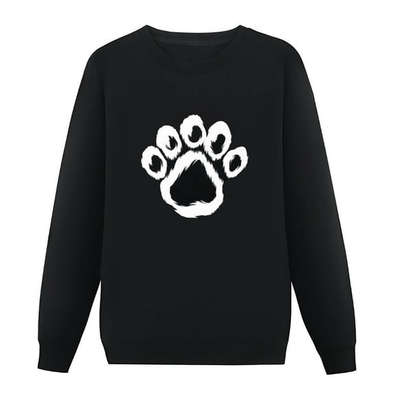 JEUXUS Graphic Sweatshirts for Women, Love Dog Footprints Print Women's Sweatshirts Long Sleeve Crewneck Pullover