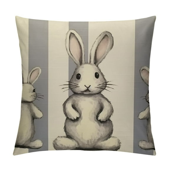 RUIYC Gray Stripes Long Lumbar Throw Pillow Cover, Rabbit Holiday Pillow Case for Bed Sofa Bench