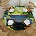 thumbnail image 1 of JEUXUS  Green Frog on Palm Jungle Fitted Round Tablecloth Waterproof Table Cloth with Elastic Edge Wipe Clean Table Cover for Indoor Outdoor Fits  Medium, 1 of 7