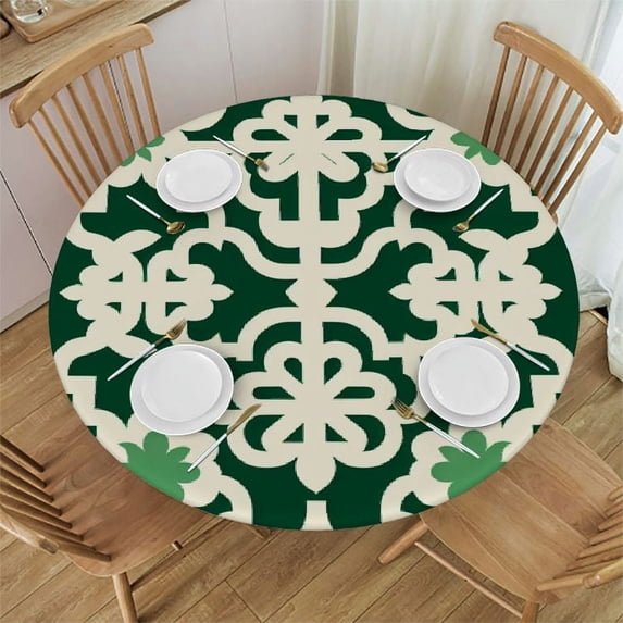 JEUXUS Green Lattice Outdoor Tabletop, Collection Stain Resistant & Waterproof, 60" Round w/Zipper, Green 52x52in