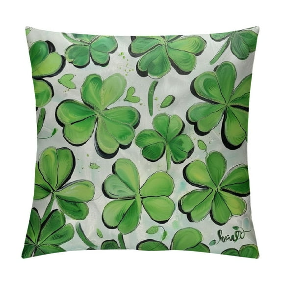 JEUXUS Green Lucky Clover Leaves Pillow Covers, St. Patrick's Day Shamrocks Decorations Outdoor Throw Pillow Covers, Square Pillowcases for Patio Sofa Couch Bedroom Decorative