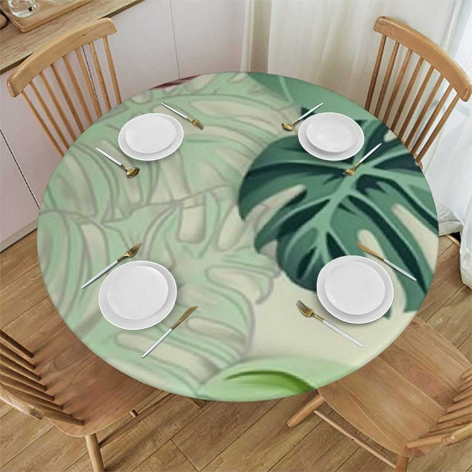 JEUXUS Green Monstera Tablecloth Round Hawaiian Tropical Tree Leaf