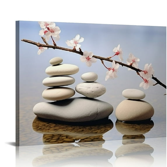 JEUXUS , Grey Stone with Ocean Cherry Blossom Pink Floral Canvas Wall Art, Abstract Art Wall Art for Living Room Bedroom Bathroom Home Decor Ready to Hanging