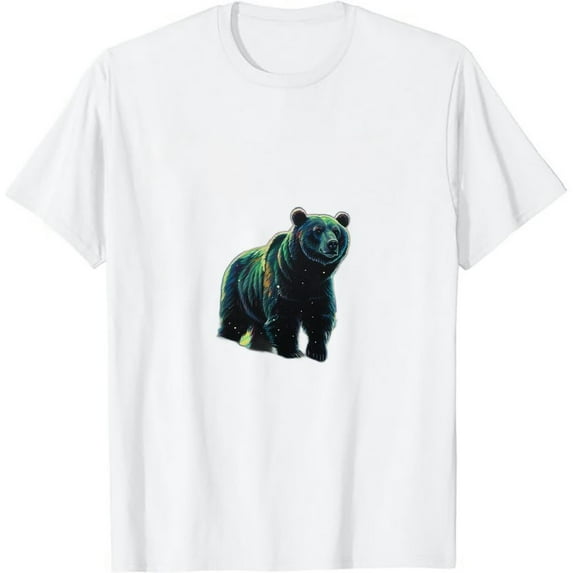 JEUXUS Grizzly Bear Standing Proud in the snow with Borealis. T-Shirt