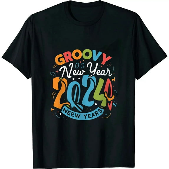 JEUXUS Groovy 2024 New Year's Crew Family Couple Friends Matching T-Shirt