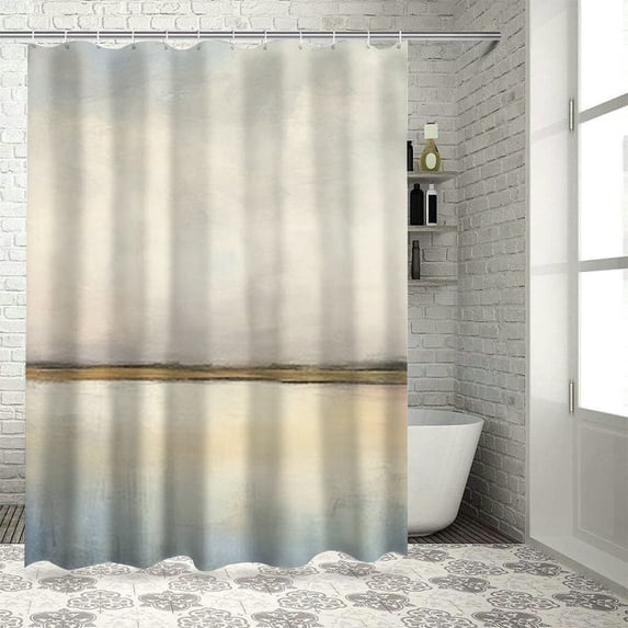 JEUXUS Grunge Watercolor Pastel Lake View Shower Curtain - Durable and Washable White