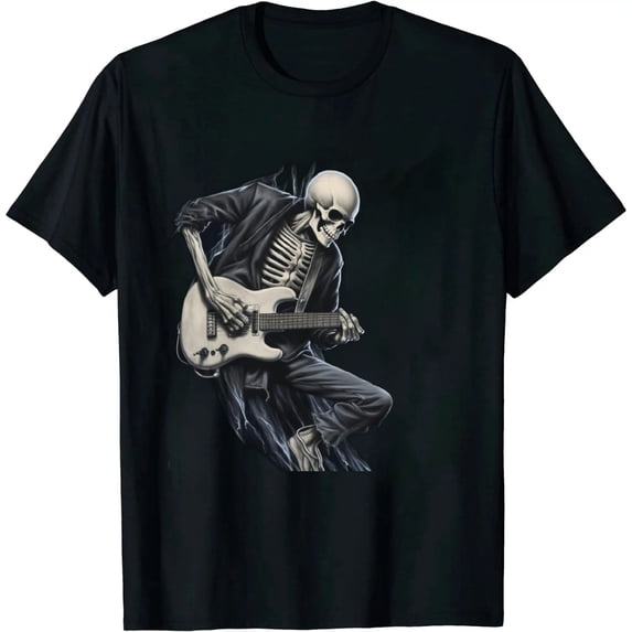 JEUXUS Halloween Skeleton Playing Guitar - Rock And Roll Band Tees T-Shirt