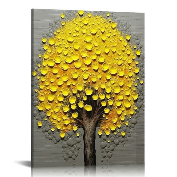 JEUXUS Hand Painted 3D Modern Oil Paintings  Yellow Floral Abstract Vertical Canvas Wall Art Large Flowers Wall Paintings for Dining Room Hallway Living Room Wall Decor