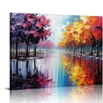 thumbnail image 1 of JEUXUS Hand Painted Lake Landscape Canvas Wall Art with Colorful Tree Thick Texture Oil Painting Abstract Artwork, 1 of 4