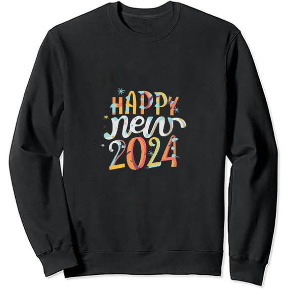 JEUXUS Happy 2024 New Years Eve Party Supplies 2024 Happy New Year Long Sleeve T-Shirt