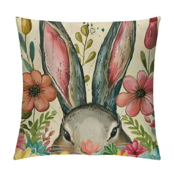 JEUXUS Happy Easter Eggs Bunny Decorative Throw Pillow Cover Religious Rejoice Rabbits Carrot Flower Blessings Outdoor Pillowcase, He is Risen Cross Floral Cushion Case Home Decor