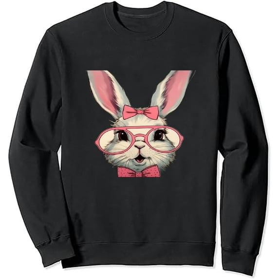 JEUXUS Happy Easter Sweatshirt Women Long Sleeve Cute Bunny Rabbit Graphic Tees Pullover