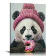 thumbnail image 1 of JEUXUS  Happy Panda Bear with Pink Sprinkle Donut, Canvas Wall Art, Blue, 1 of 5