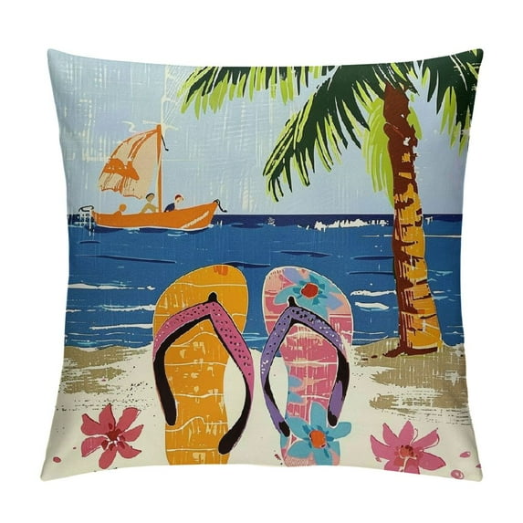 JEUXUS Hello Summer Beach Shell Starfish Throw Pillow Cover Cushion Case Material Decorative Lumbar
