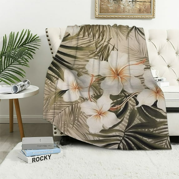 JEUXUS Hibiscus Hawaii Retro Aloha Print Throw Blanket Super Soft Plush Throw Blanket,