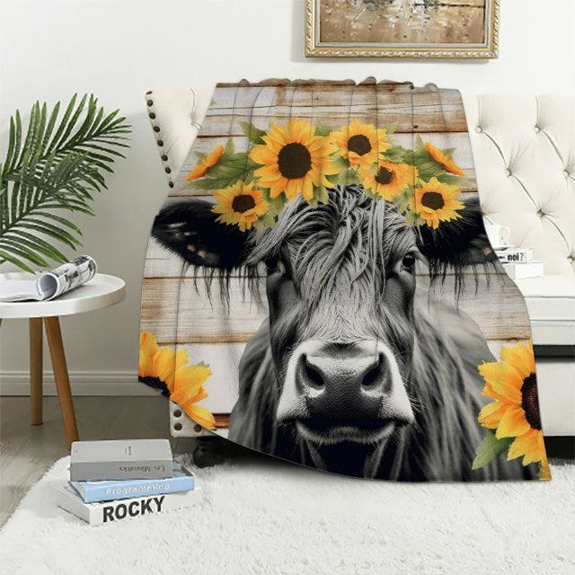 JEUXUS Highland Cow Print Blanket,Highland Cow Gifts for Women,Cute Farm Animal Cow Throw