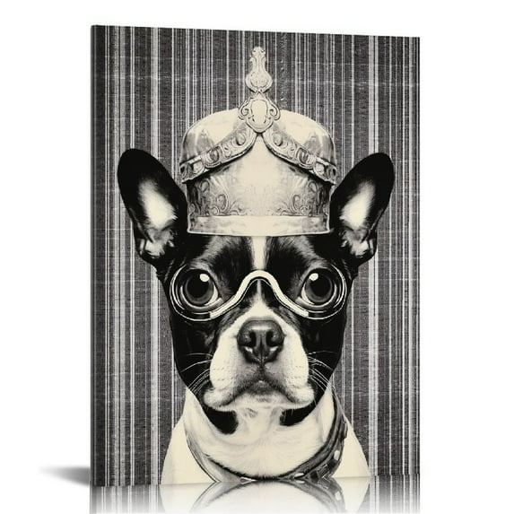JEUXUS Hipster Boston Terrier Dog with Crown and Steampunk Goggles Puppy Posters For Wall Funny Dog Wall Art Dog Wall Decor Puppy Posters For Kids Bedroom Animal Poster Cool Wall Decor Art Print